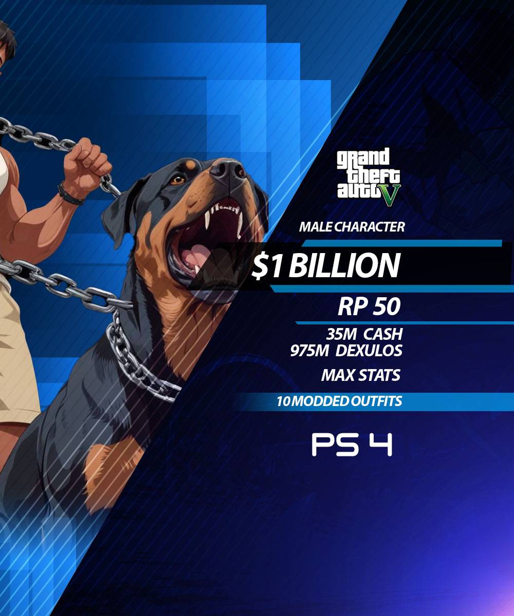 [PS4] 👤 Male Character | 📈 Max Stats + 👕 8 Modded Outfits + 💰 1 Billion  (25M Cash + 🚗 975M Deluxos) | 🎯 RP Level 50