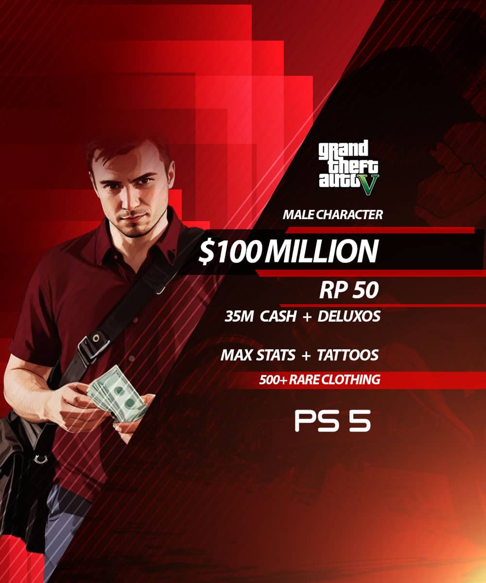 [PS5] 🎯 RP Level 50 | 👗 500+ Rare Clothing | Max Stats + Tattoos | 💰 100M (35M + Deluxos) | 👤 Male Character